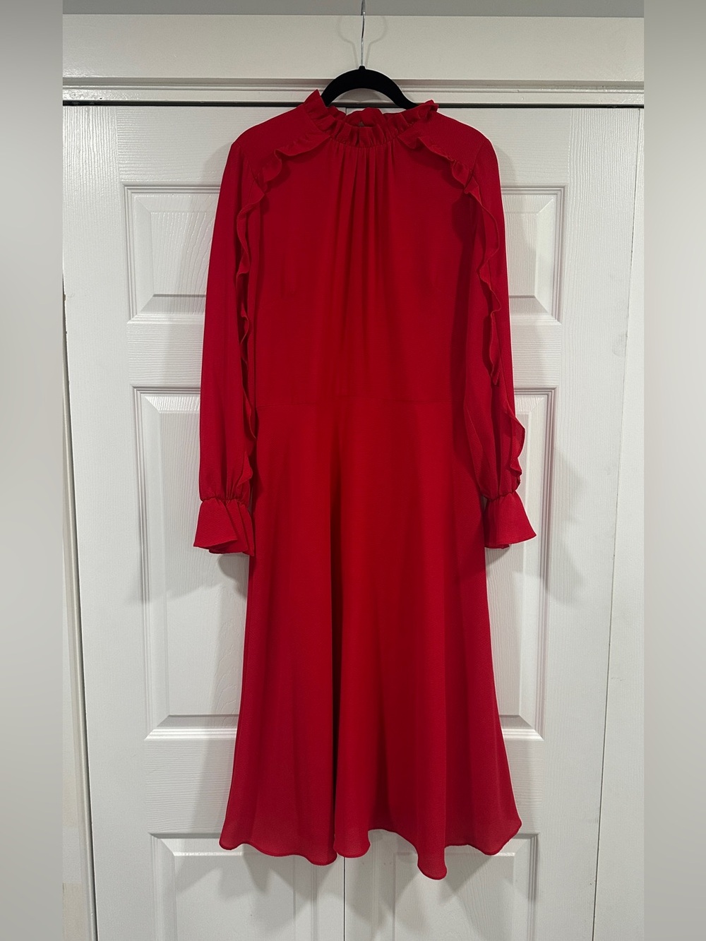 Donna Morgan Red Long Sleeve Ruffle Midi Dress